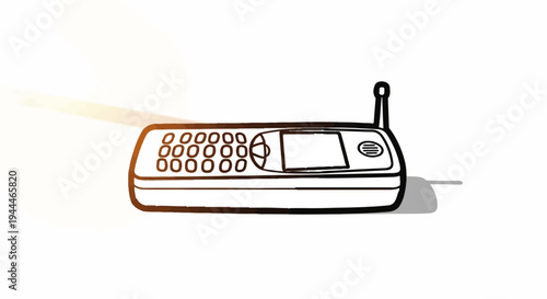 Retro cell phone with an antenna and a numeric keypad on a white background
