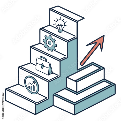 Staircase with business briefcase gear lightbulb