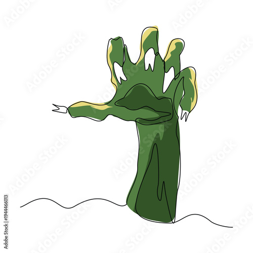 Continuous line sketch drawing of zombie monster hand finger rising from cemetery graveyard tomb single stroke editable vector illustration
