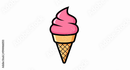 Pink ice cream cone with a swirled top and waffle cone