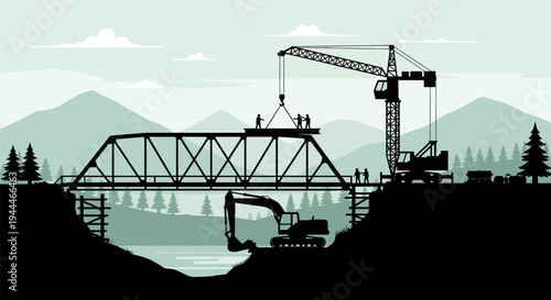 construction of a bridge with a crane.