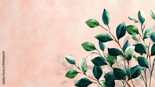 Minimal spring botanical leaves with slender stems on soft pastel background clean aesthetic concept