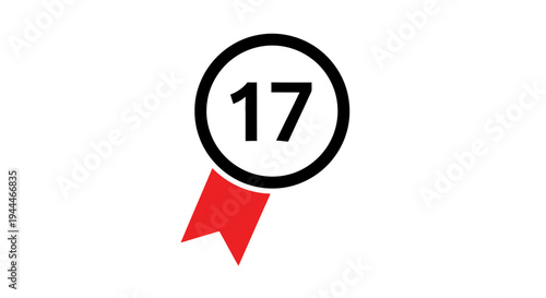 Number 17 Badge Icon with Red Tag.