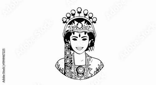 Portrait of a woman in traditional attire and ornate headdress