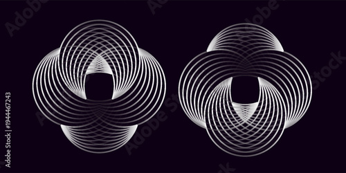 Circular lines vector. White on black. Abstract concentric pattern. Dynamic geometric design.