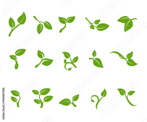 Green leaf icon in flat style, on a white background. Leaf icon set, leaf vector illustration.