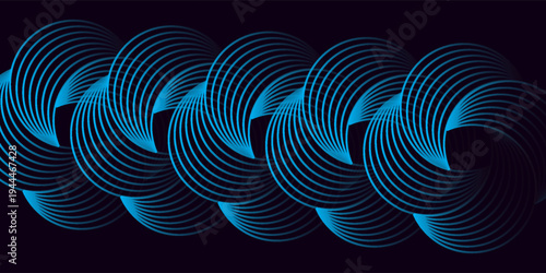 Circular lines vector. blue on black. Abstract concentric pattern. Dynamic geometric design.