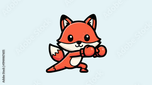 Cute cartoon fox character wearing red boxing gloves in a fighting pose.