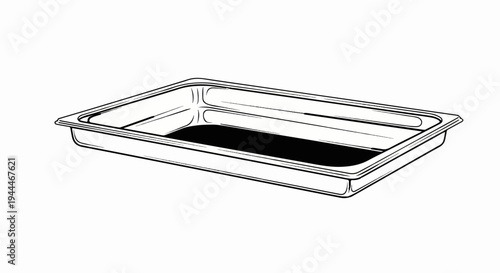 Rectangular metal pan with raised edges and dark interior