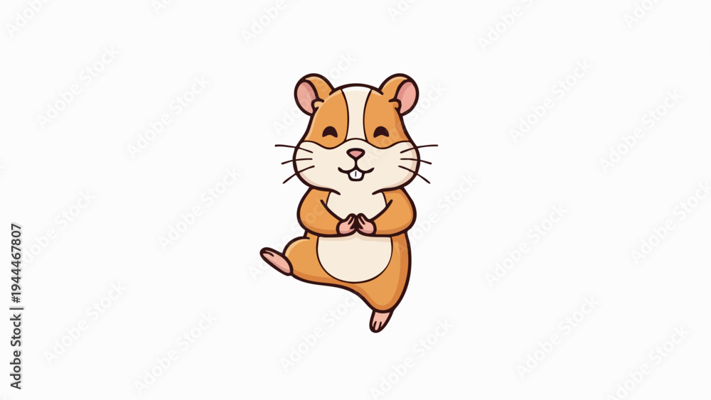 Obraz premium Adorable Hamster Cartoon Character Standing on One Leg with Hands Clasped.