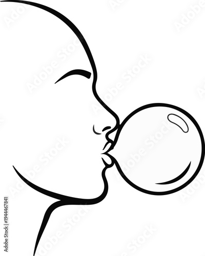 Profile of a person blowing a large bubble with a single line drawing