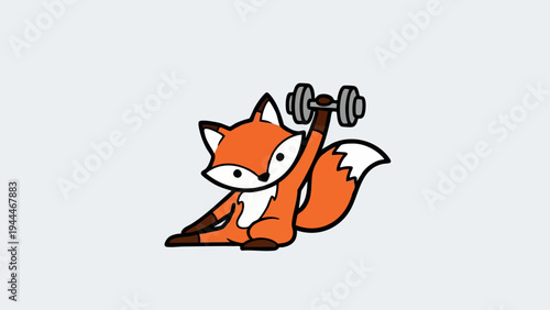 Cartoon Fox Lifting Dumbbell - A Whimsical Workout Illustration.