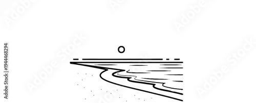 Minimalist depiction of a calm ocean with a distant sun or moon