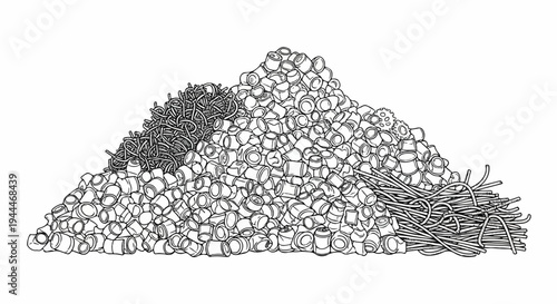 A large pile of various small manufactured items, including rings and coils