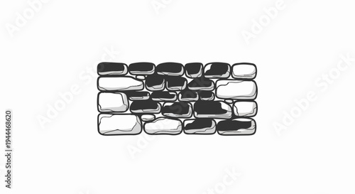 A hand-drawn illustration of a textured stone wall with alternating dark and light blocks