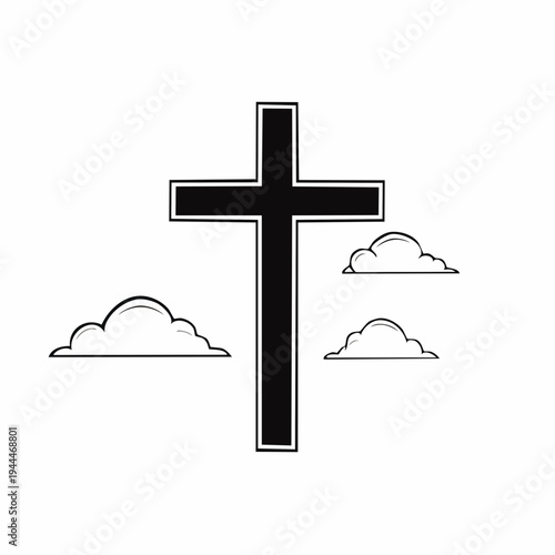 Golden Christian cross shining in the sky symbolizing faith illustration