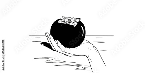 A hand cradles a dark, ripe fruit against a minimalist, rippling water backdrop