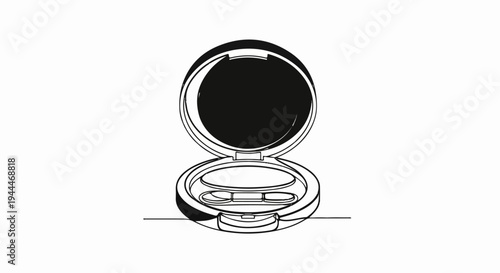 Open compact with applicator, reflecting dark interior