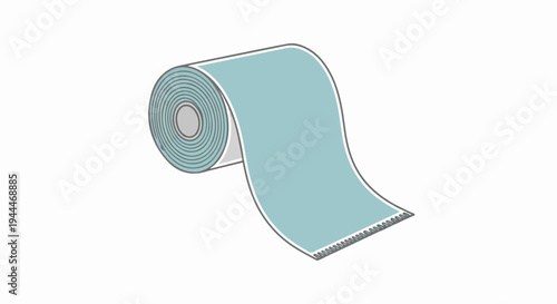 A roll of light blue fabric, with a textured edge, is unfurling