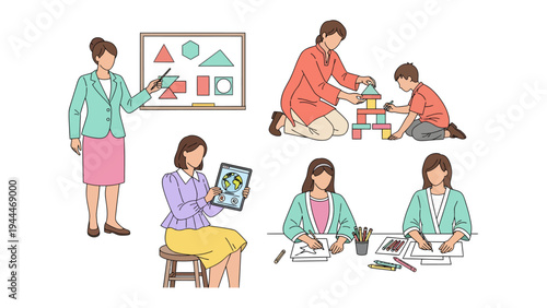 Learning and Growth: A collection of educational moments, featuring dedicated educators guiding children through diverse activities, fostering a world of knowledge and creativity.