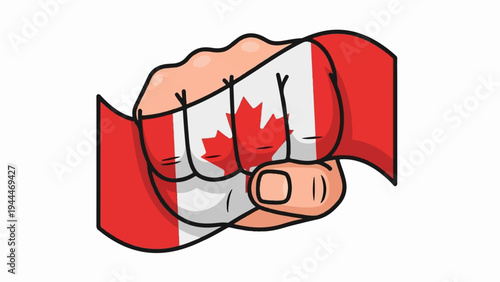A clenched fist displaying the Canadian flag, with a bold red outline