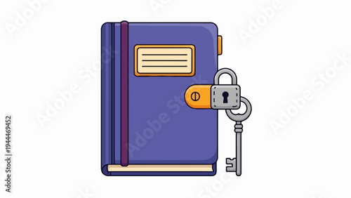 A closed, purple diary with a lock and key