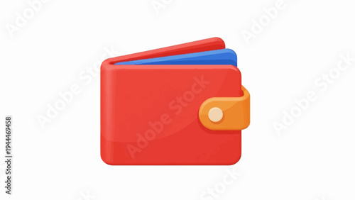 A closed red wallet with blue and red interior pockets and an orange closure