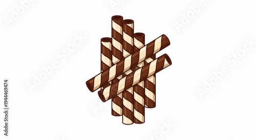 A group of chocolate and vanilla striped wafer rolls