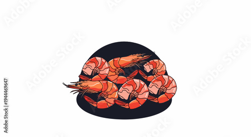 A cluster of freshly cooked, bright orange shrimp arranged artistically on a dark plate