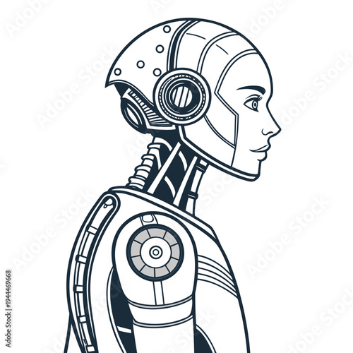 A robotic woman with a mechanical head and shoulder