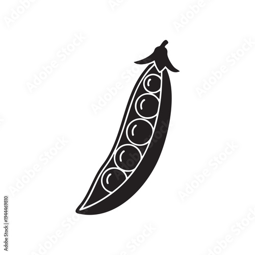 Pea pod vector black icon isolated on white background, fresh vegetable green pea healthy food ingredient, raw organic vegetarian plant element for culinary use, simple silhouette art illustration