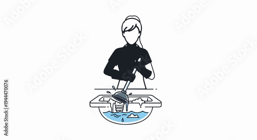 Person unclogging a soapy sink with a plunger