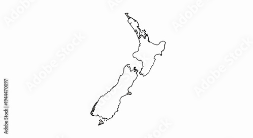 Outlined map of New Zealand showing its two main islands and some smaller ones