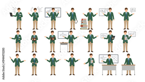 Academic in action: A collection of illustrations shows an individual in different poses and situations, providing a visual representation of a dynamic, versatile individual