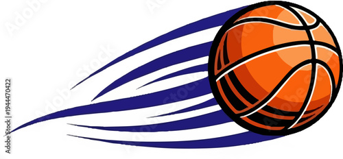 Orange basketball with blue motion streaks on a white background