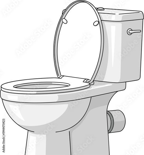 Modern toilet bowl with open lid realistic line art vector illustration, household bathroom sanitation fixture isolated for hygiene, plumbing and restroom concept design