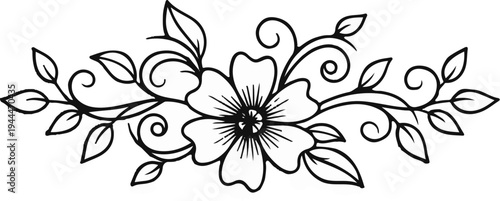 Ornate floral and leaf vine border, black outline on white