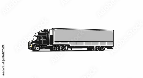 Monochrome illustration of a large semi-trailer truck on a white background