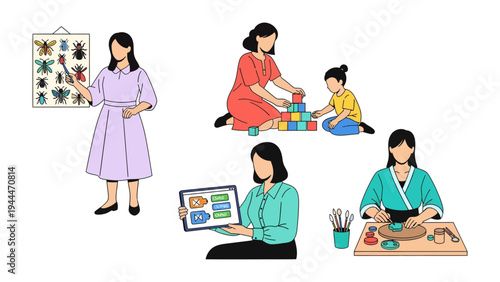Montage of a Woman's Life : A montage depicting different aspects of a woman's life, including education, motherhood, technology and hobbies