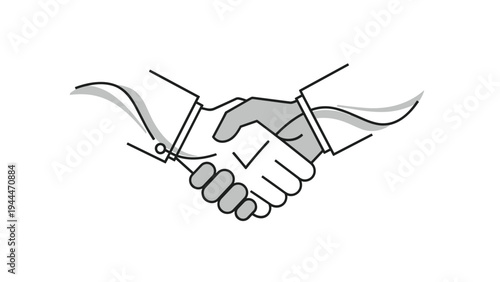 Elegant handshake illustration with flowing lines symbolizing a smooth partnership agreement, successful deal, and mutual understanding.