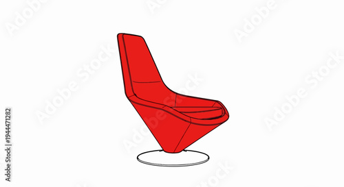 A modern red swivel chair with a rounded, ergonomic seat and a circular base