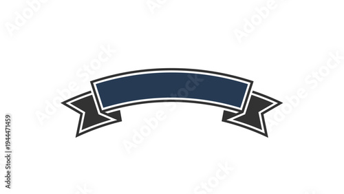 Classic curved ribbon banner in navy blue and dark gray providing space for text, titles, awards, or special announcements.