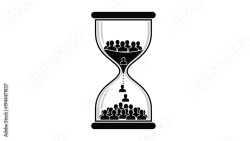 Conceptual hourglass showing the flow of people to represent demographic changes, workforce turnover, or time-based human resource management.
