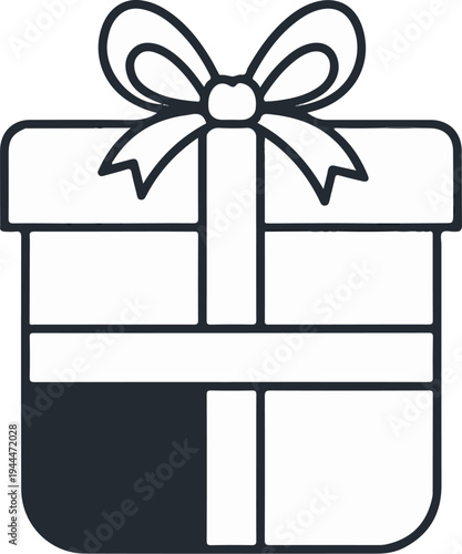 A graphic representation of a gift box with a bow, ribbon, and shaded lower portion