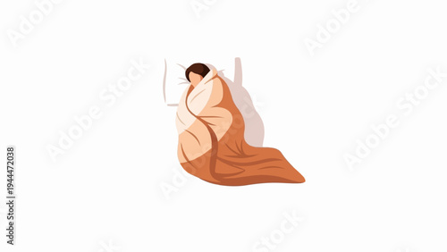 A person wrapped in a blanket sleeps peacefully on a pillow