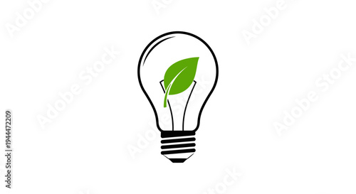 Green Energy Light Bulb Icon with Leaf - Eco-Friendly Innovation & Sustainable Power Concept