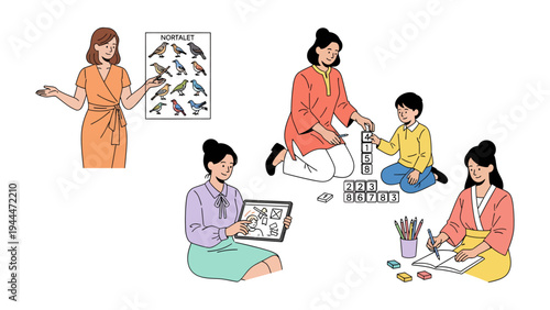 Teaching Moments: A collage of educators engaging in activities with young students, showcasing the essence of learning and nurturing development.