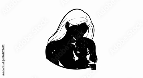 A mother and child embracing with joy, rendered in silhouette