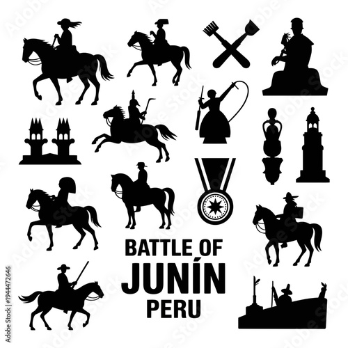 A black silhouette illustration of the Battle of Junin in Peru