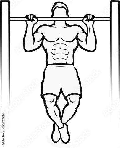 Muscular person performing a pull-up on a horizontal bar, bodybuilder
